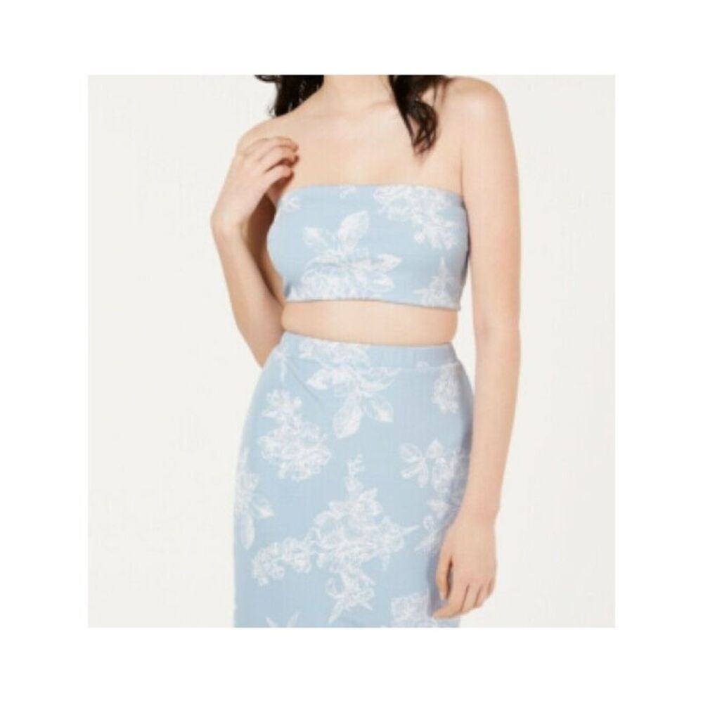 MATERIAL GIRL Womens Light Blue Printed Sleeveless Strapless Tube Top Size: M